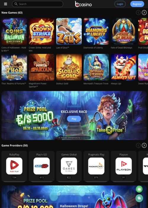 Complete games selection homepage BCasino